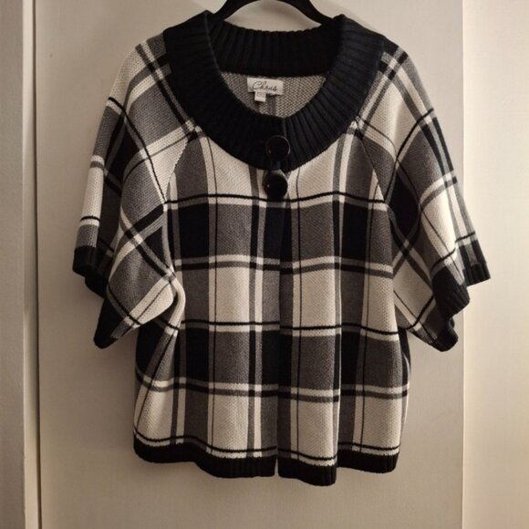 Chaus Women's Black & White Plaid Knit Open Front Sweater - Picture 1 of 7